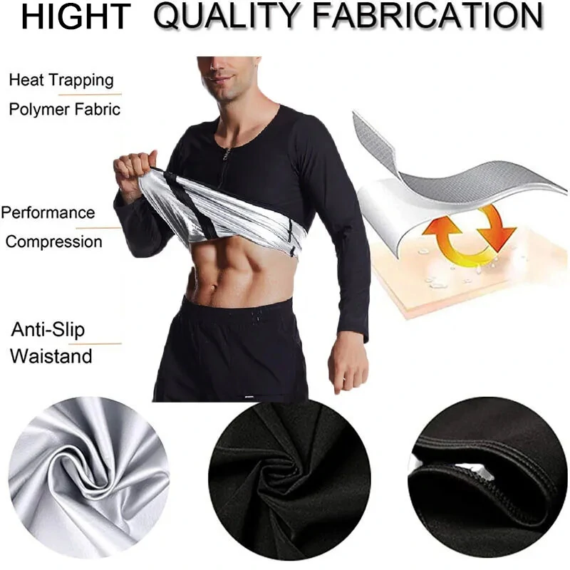 (image for) Men's Sweat Sauna Suit PU Stretch Breathable Sweat Absorbing Zip Up Sportswear for Losing Weight Fitness Running